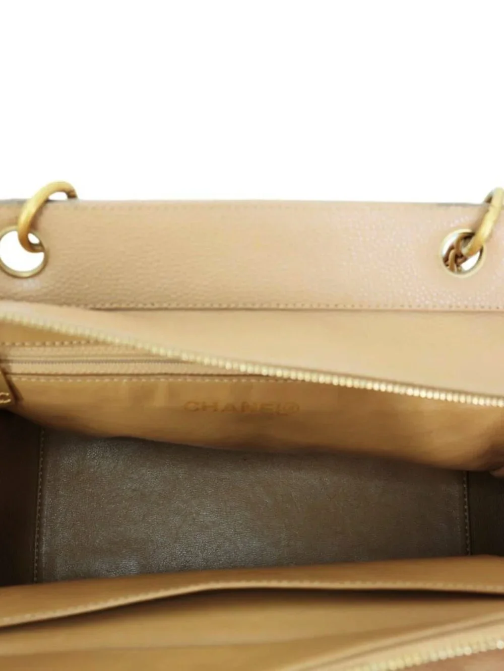 Chanel  Petite Timeless Quilted Caviar Leather Tote Bag Beige
